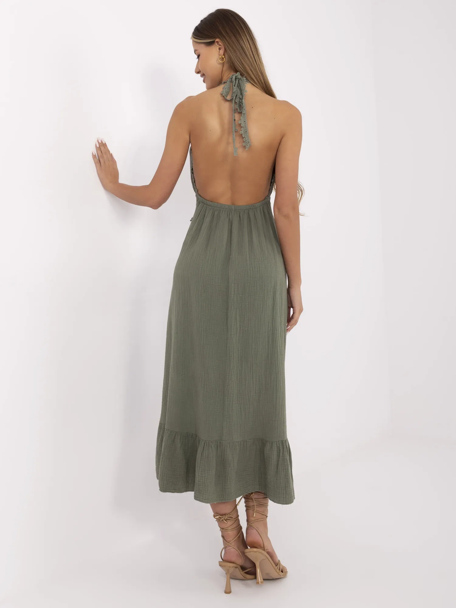 Khaki flared dress with ruffles - Image 2