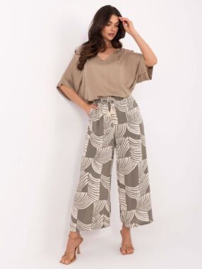 Khaki summer trousers with print