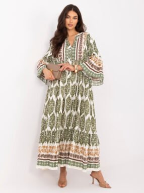 Alternative view of Khaki maxi dress with flared sleeves