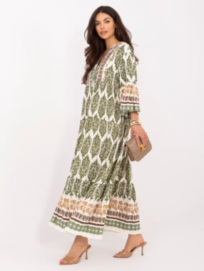 Khaki maxi dress with flared sleeves