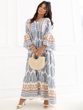 Blue maxi dress with flared sleeves
