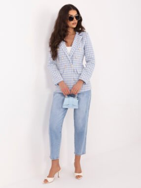 Elegant tweed blue jacket with houndstooth pattern