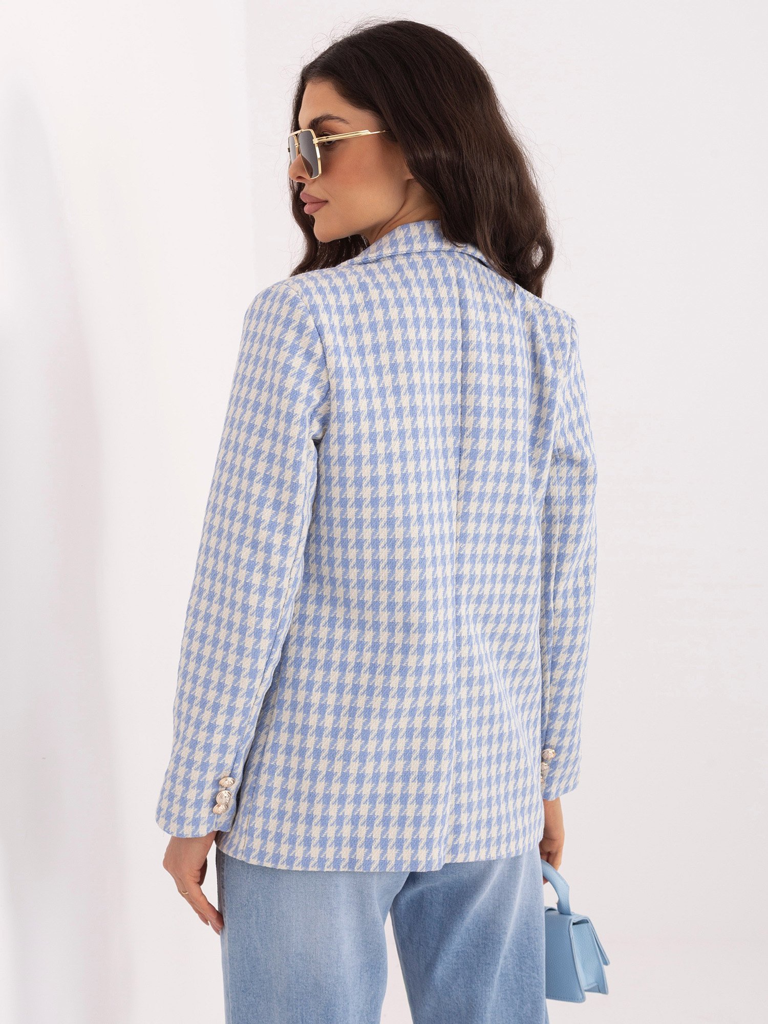Elegant tweed blue jacket with houndstooth pattern - Image 5