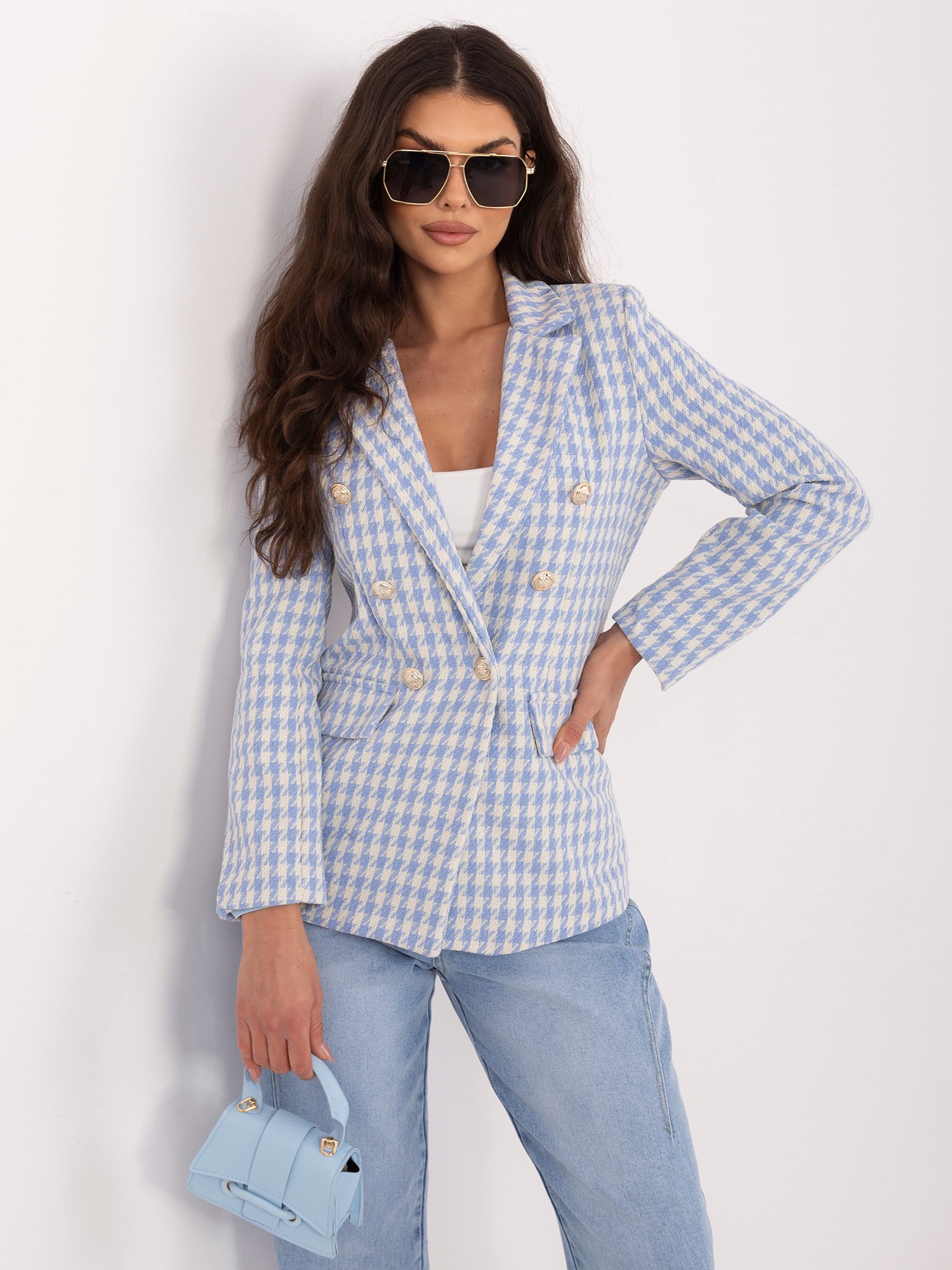 Elegant tweed blue jacket with houndstooth pattern - Image 4