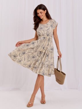 Navy blue midi dress with patterns