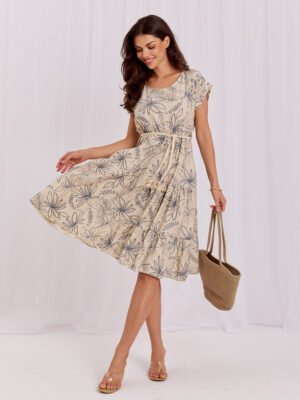 Navy blue midi dress with patterns