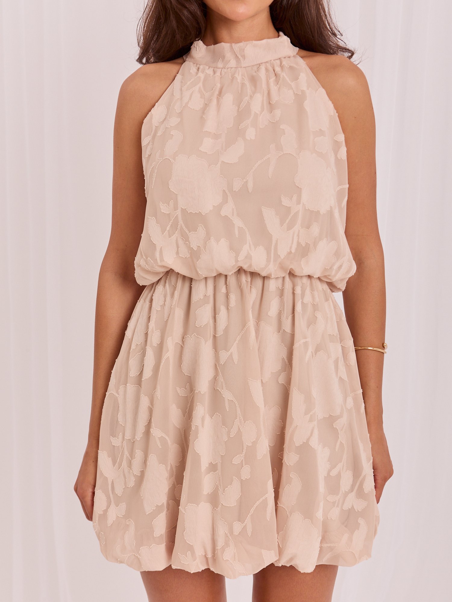 Beige cocktail dress with a halter neck - Image 3