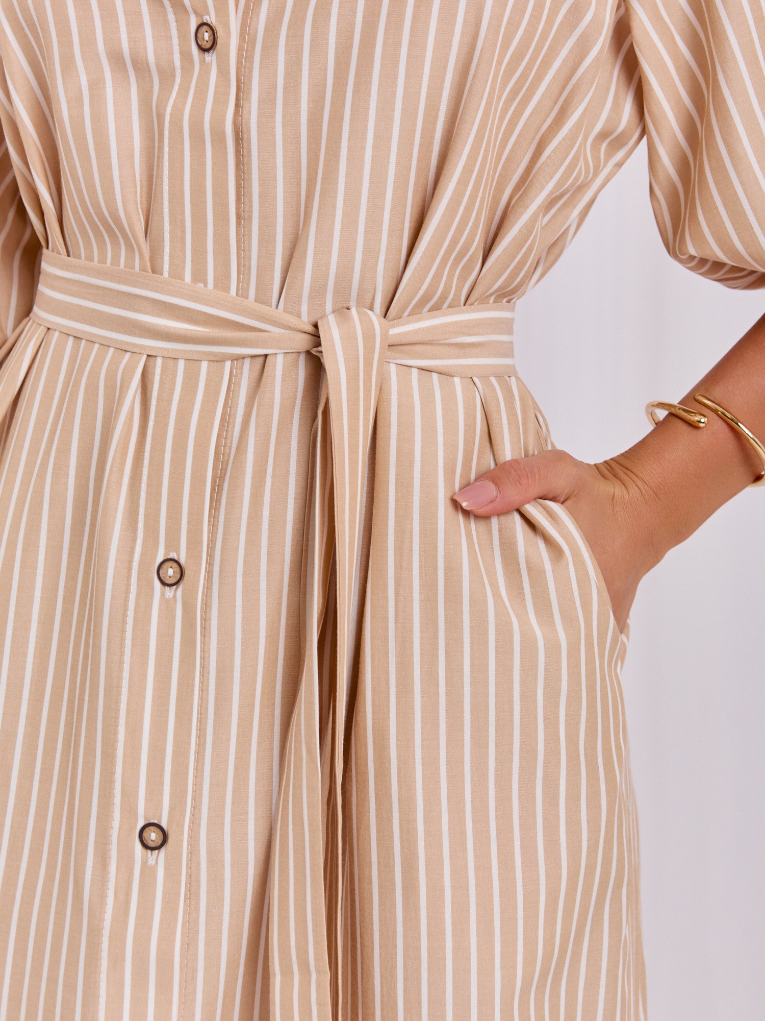 Beige striped shirt dress. - Image 5