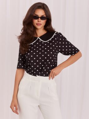 Alternative view of Black elegant polka dot blouse