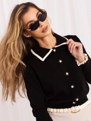 Black elegant cardigan with a collar