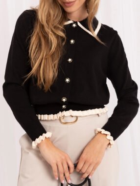 Alternative view of Black elegant cardigan with a collar