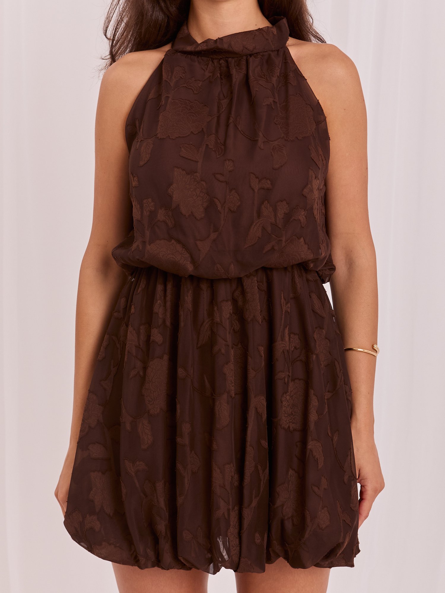 Brown cocktail dress with a halter neck. - Image 5
