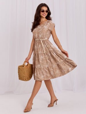 Beige midi dress with patterns