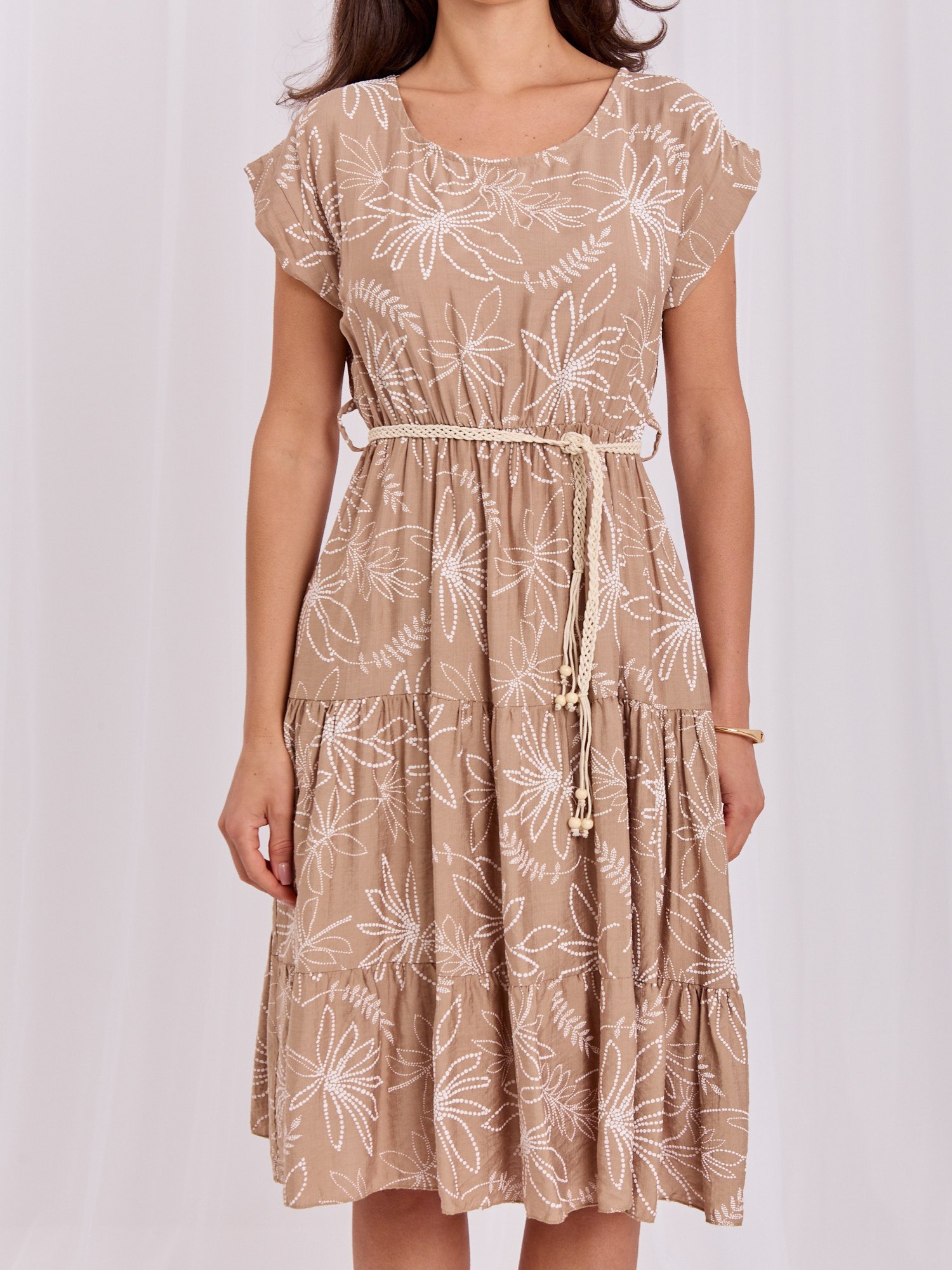 Beige midi dress with patterns - Image 6