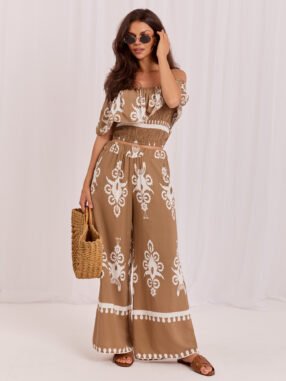 Dark beige summer set with pants.