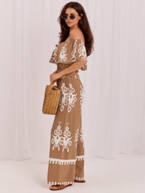 Alternative view of Dark beige summer set with pants.