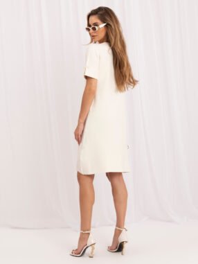 Alternative view of Light beige elegant knee-length dress.