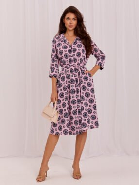 Alternative view of Light pink flared dress with a collar
