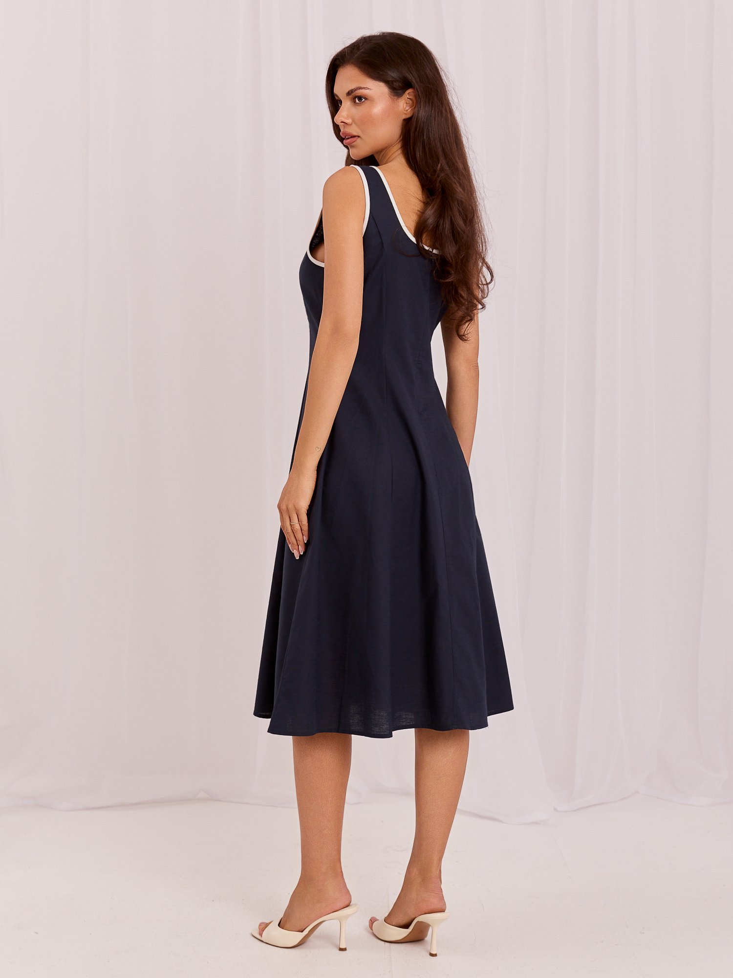 Navy Blue flared summer dress Cotton - Image 2