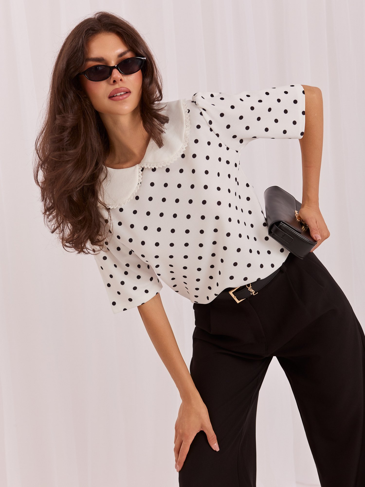 White elegant polka dot blouse. - Image 3
