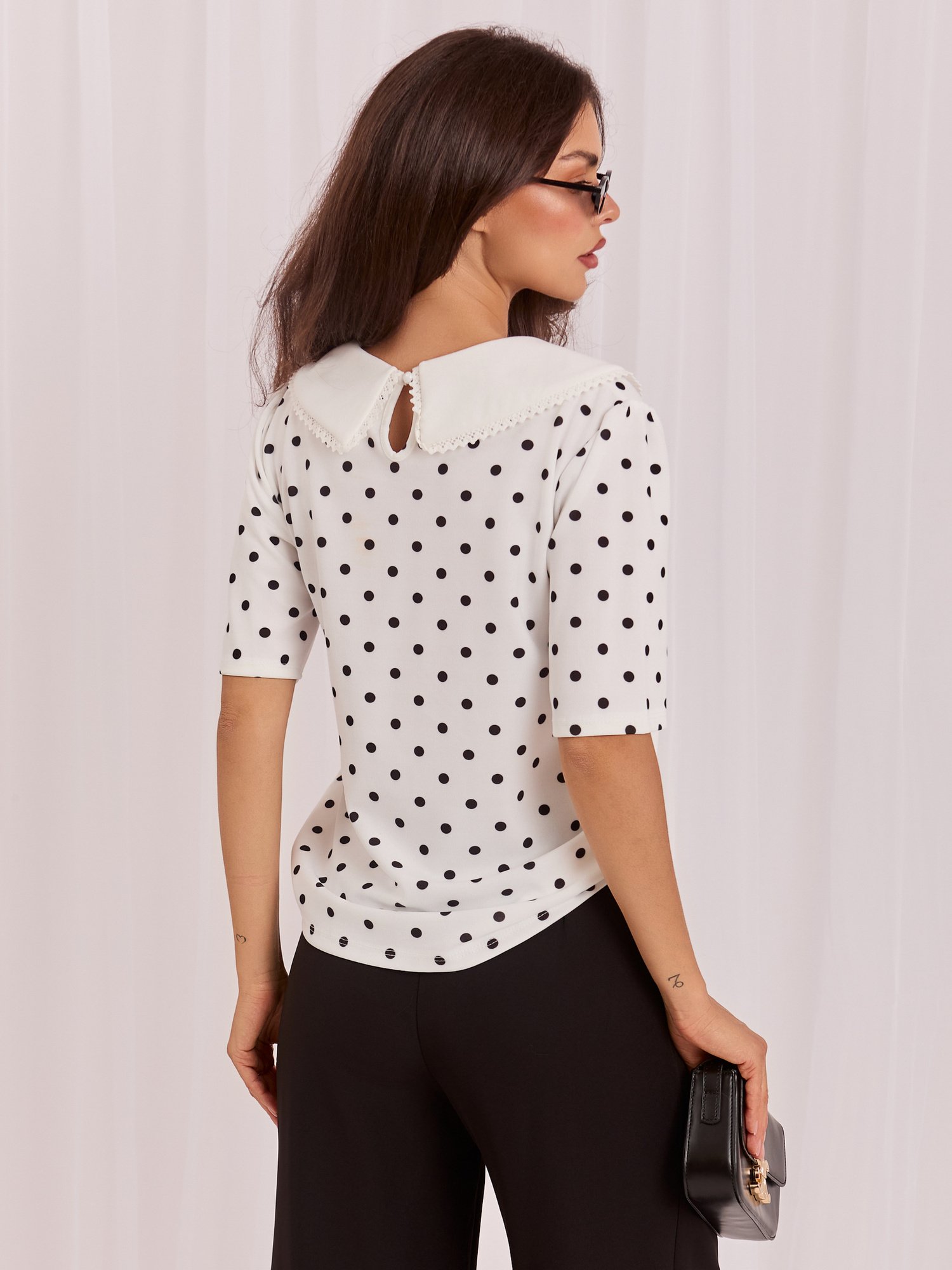 White elegant polka dot blouse. - Image 5