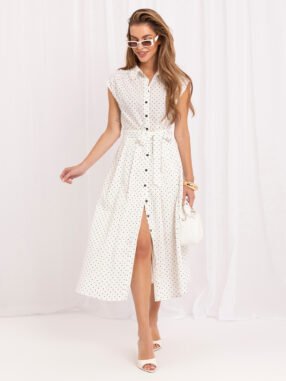 White summer shirt dress with polka dots