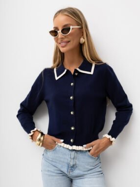Navy blue cardigan with contrasting trim