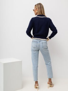Alternative view of Navy blue cardigan with contrasting trim