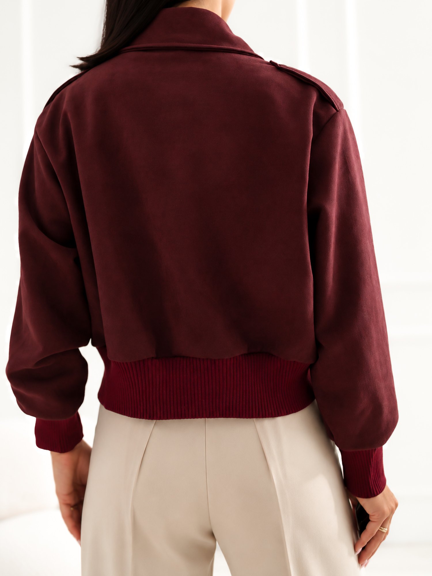 Burgundy jacket with imitation suede and a wide cuff - Image 3