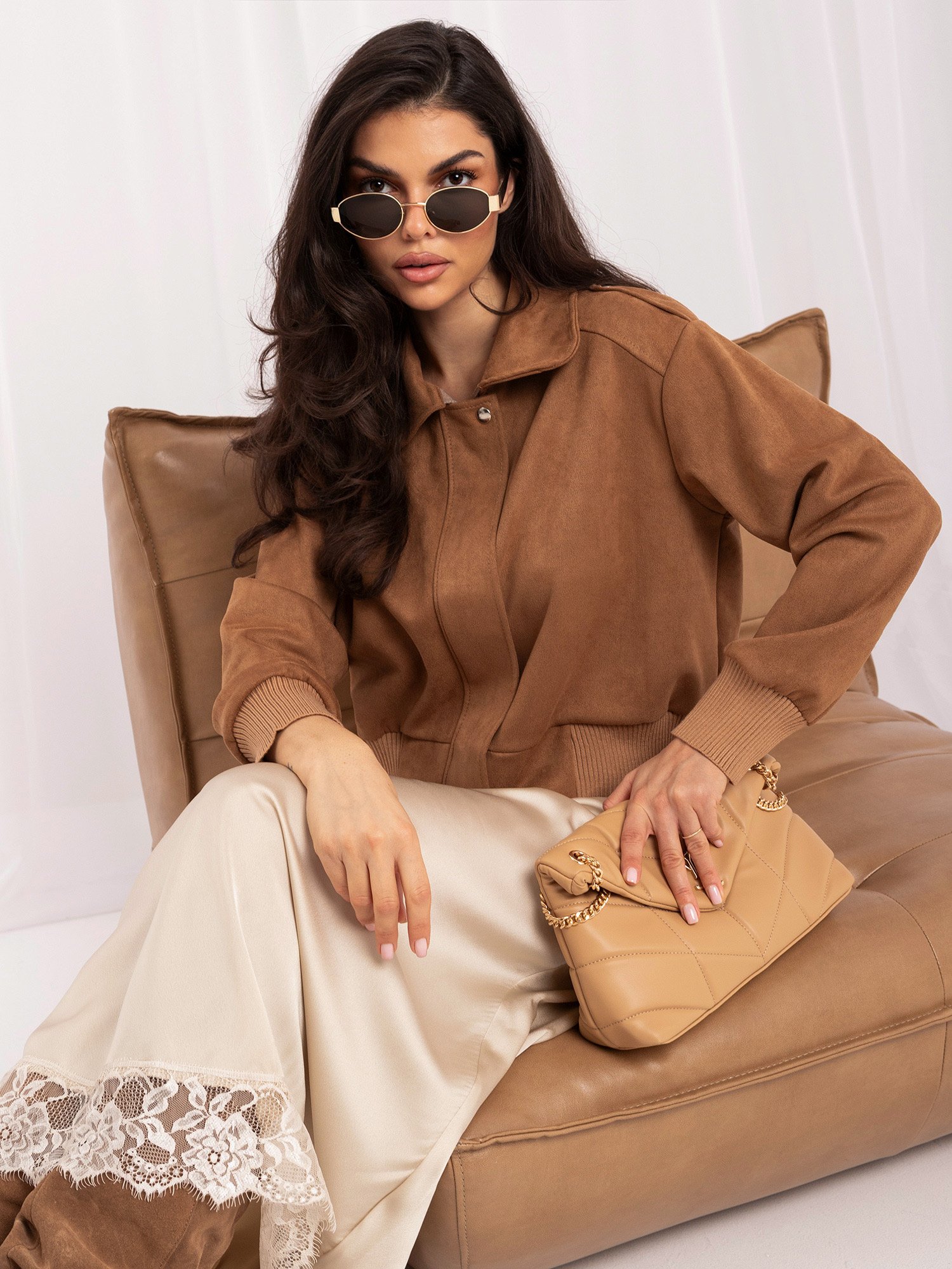 Camel jacket with imitation suede and a wide cuff - Image 7
