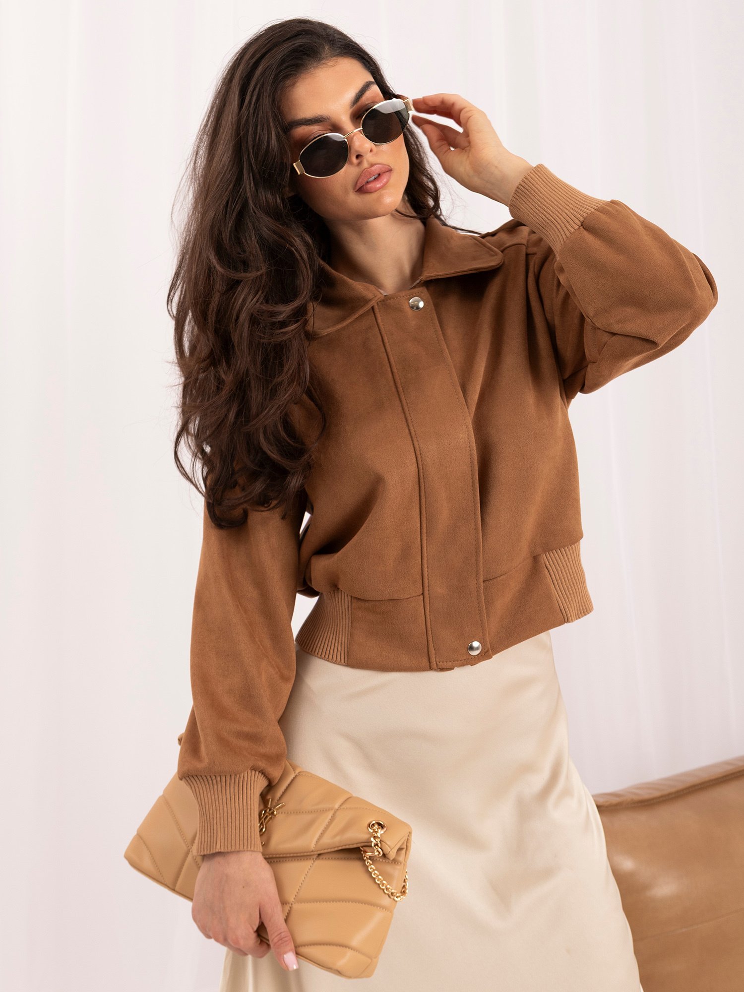 Camel jacket with imitation suede and a wide cuff - Image 5