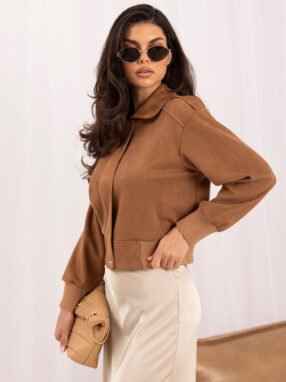 Alternative view of Camel jacket with imitation suede and a wide cuff