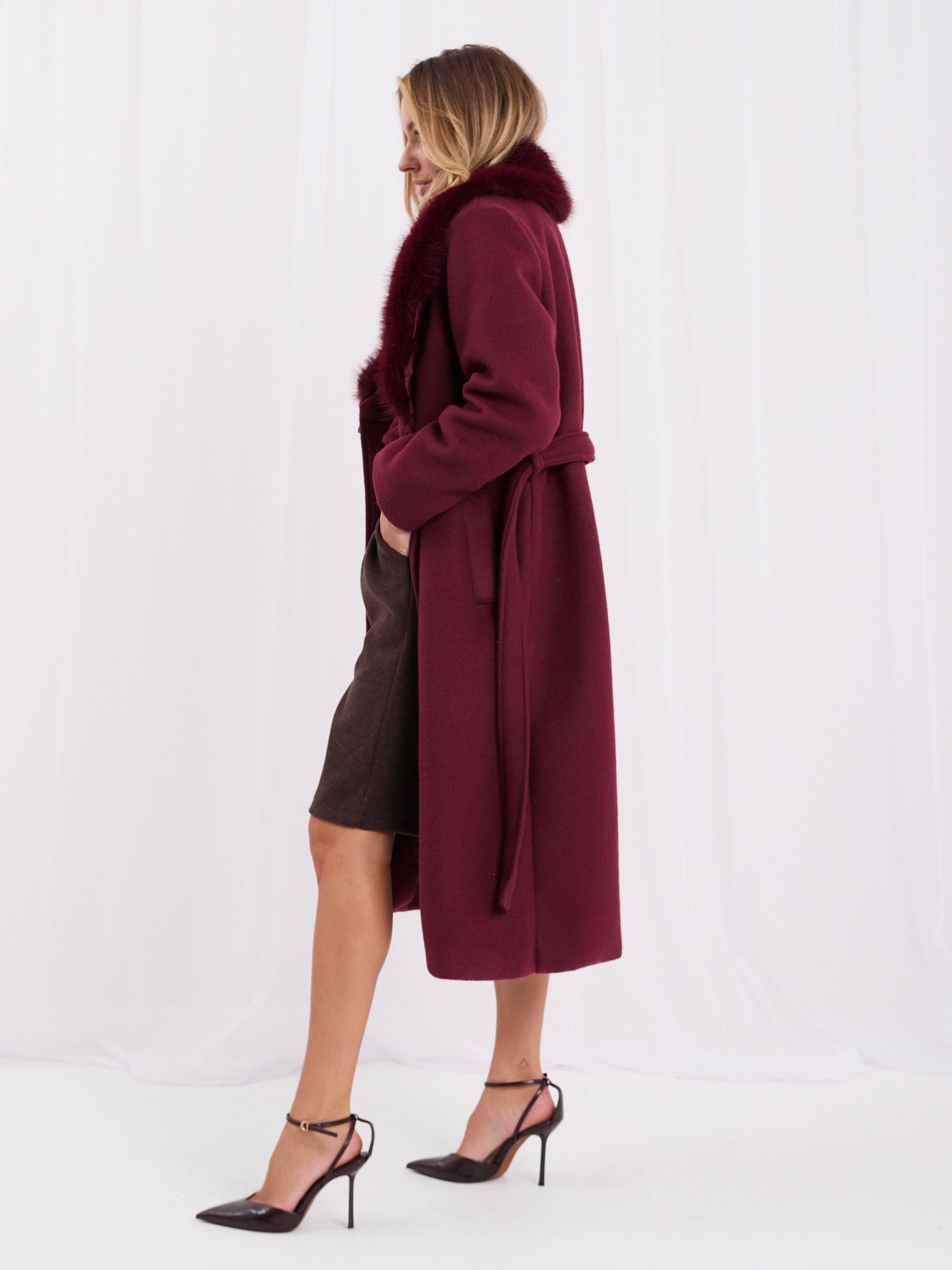 Burgundy double-breasted wool-blend coat - Image 6
