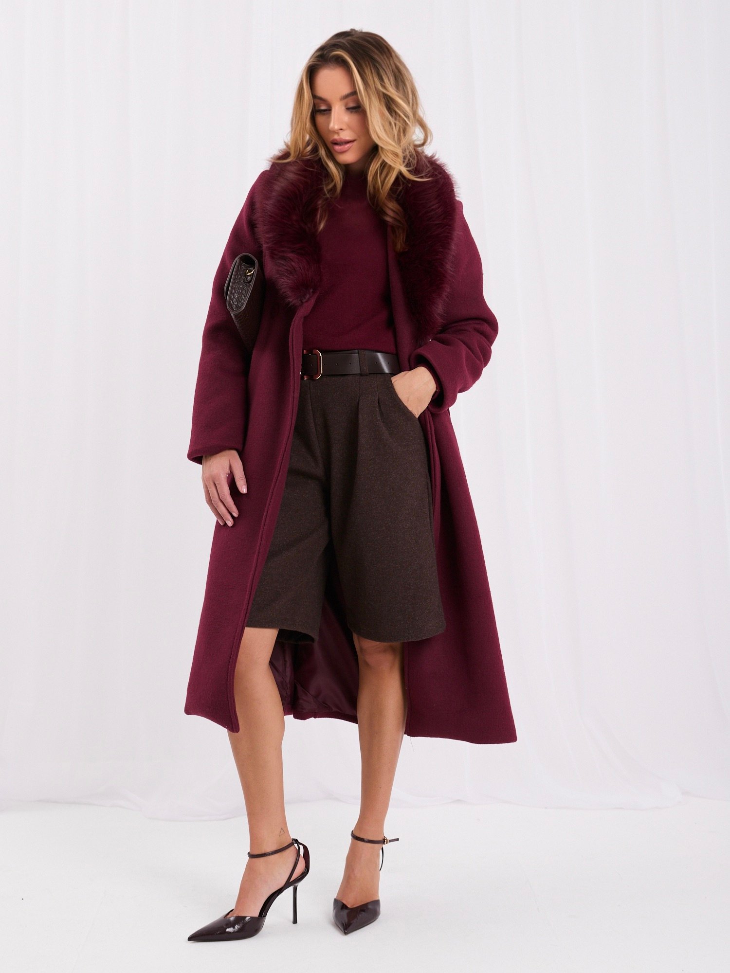 Burgundy double-breasted wool-blend coat - Image 5