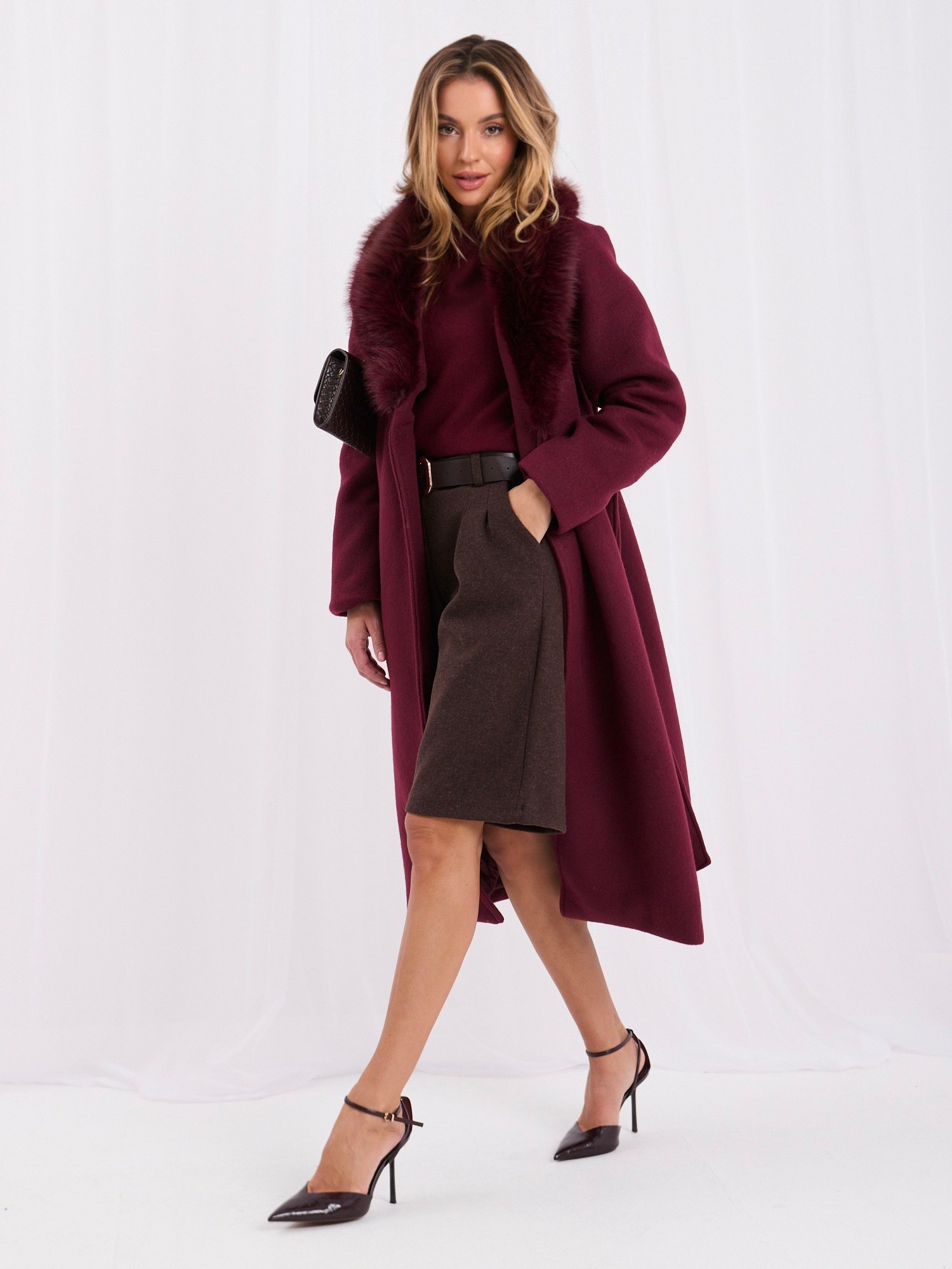 Burgundy double-breasted wool-blend coat - Image 4