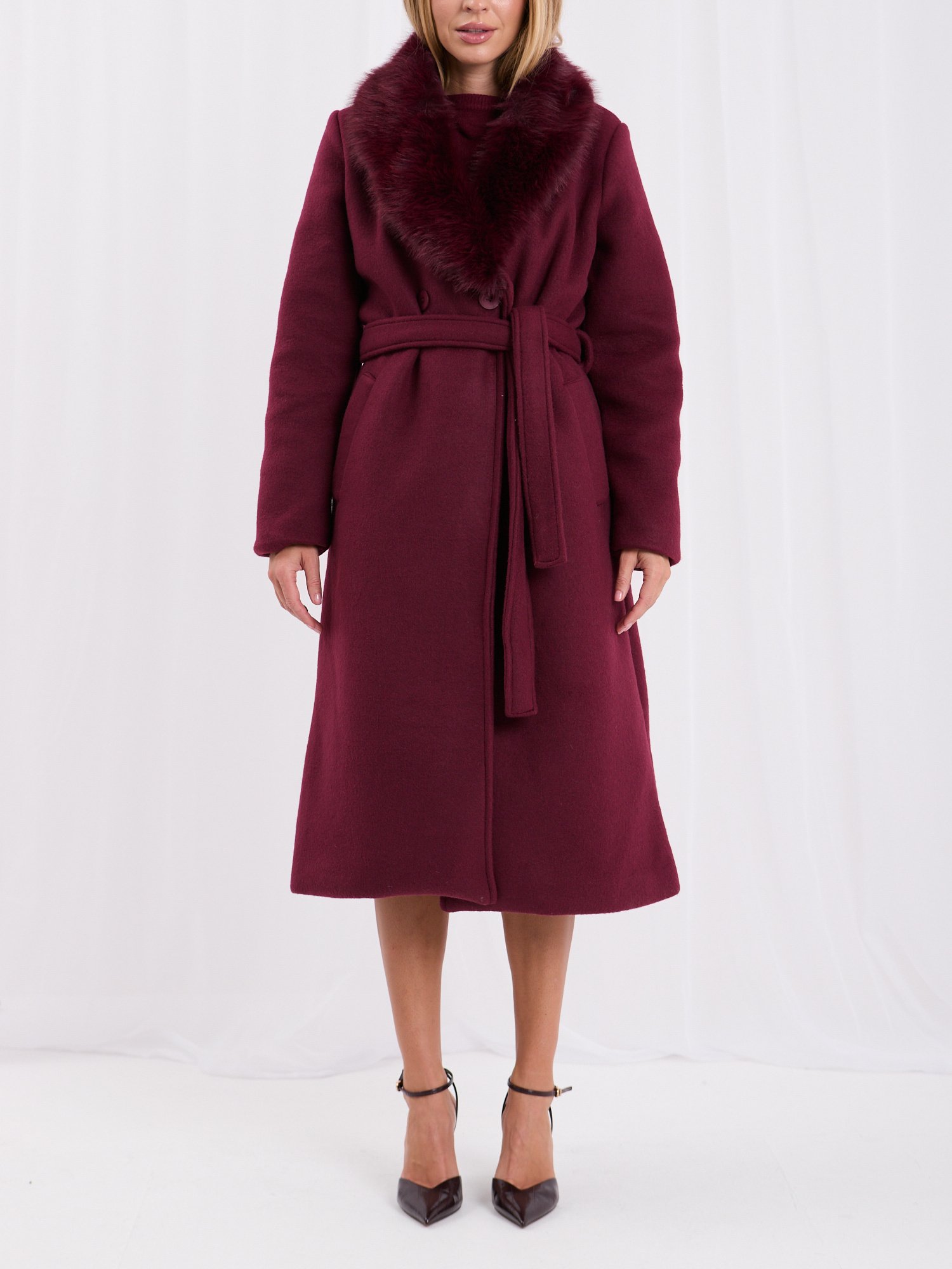 Burgundy double-breasted wool-blend coat - Image 3