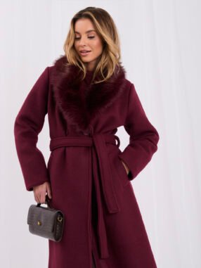 Alternative view of Burgundy double-breasted wool-blend coat