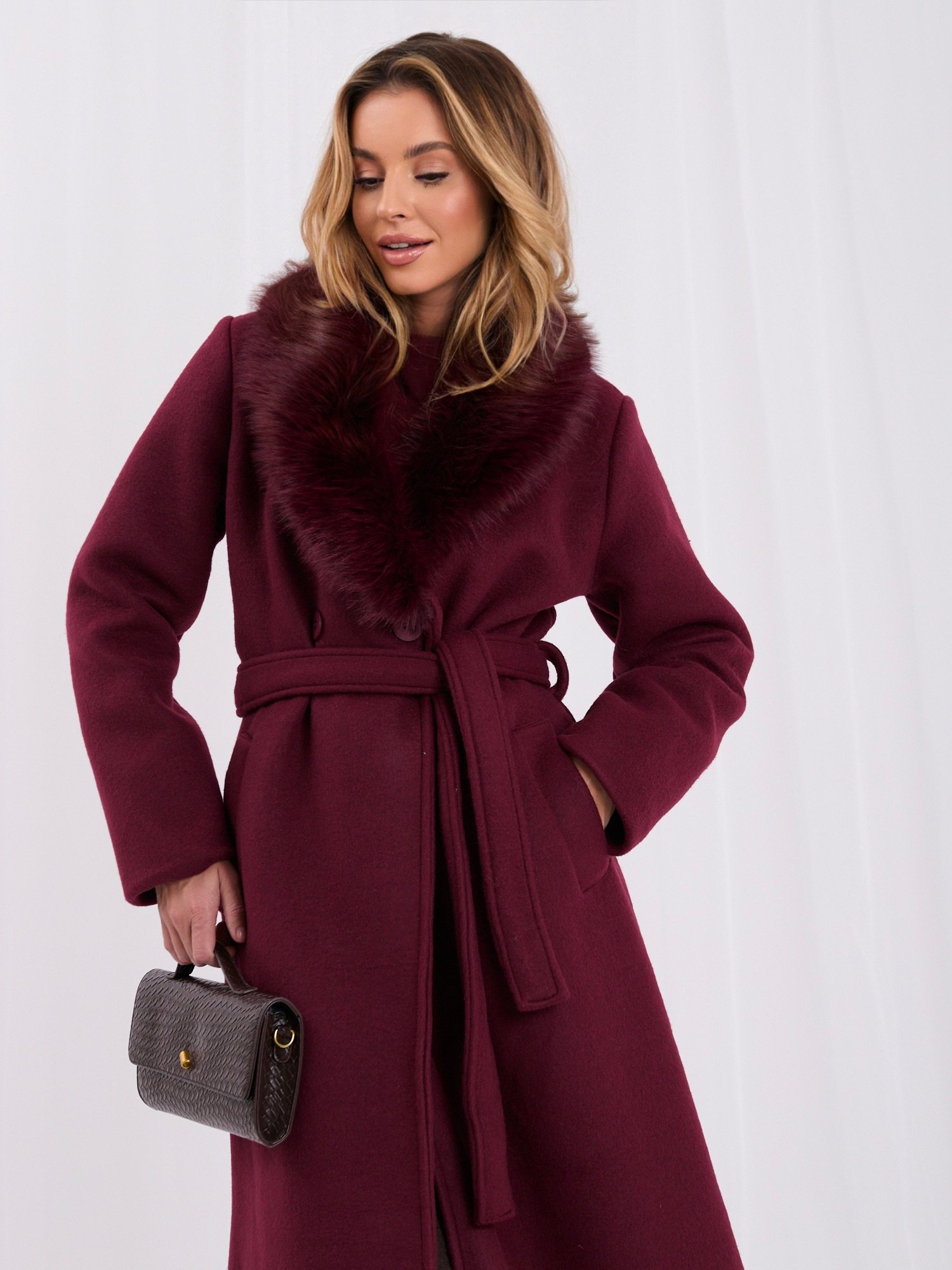 Burgundy double-breasted wool-blend coat - Image 2
