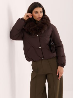 Brown quilted jacket with fur