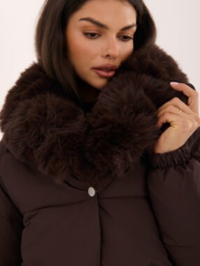 Alternative view of Brown quilted jacket with fur