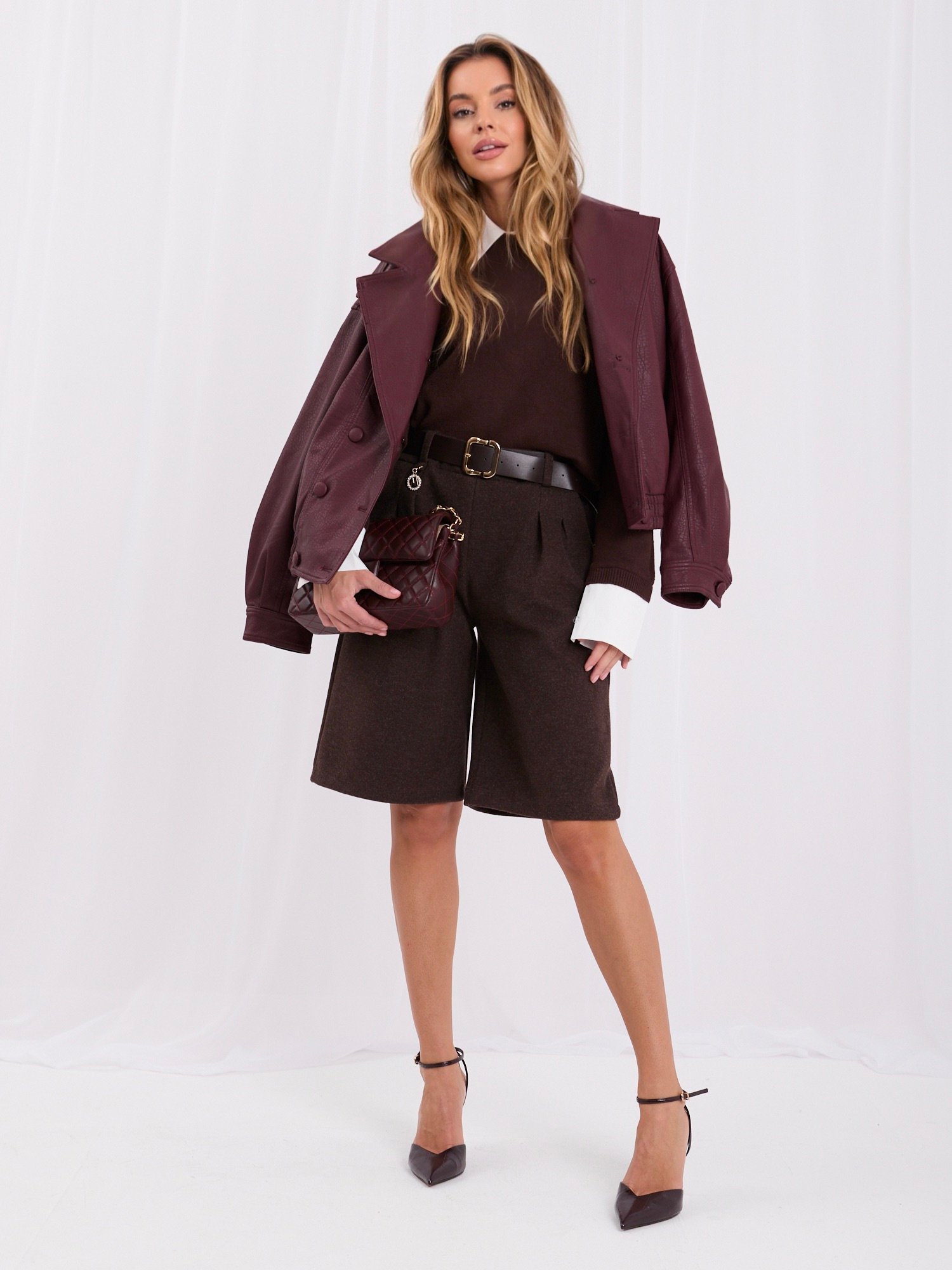 Brown elegant shorts above the knee RUE PARIS - Image 6