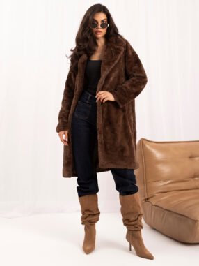 Brown faux fur midi winter coat