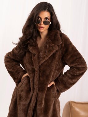 Alternative view of Brown faux fur midi winter coat