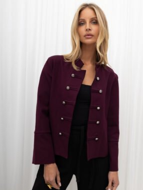 Burgundy jacket with double-breasted jewel buttons