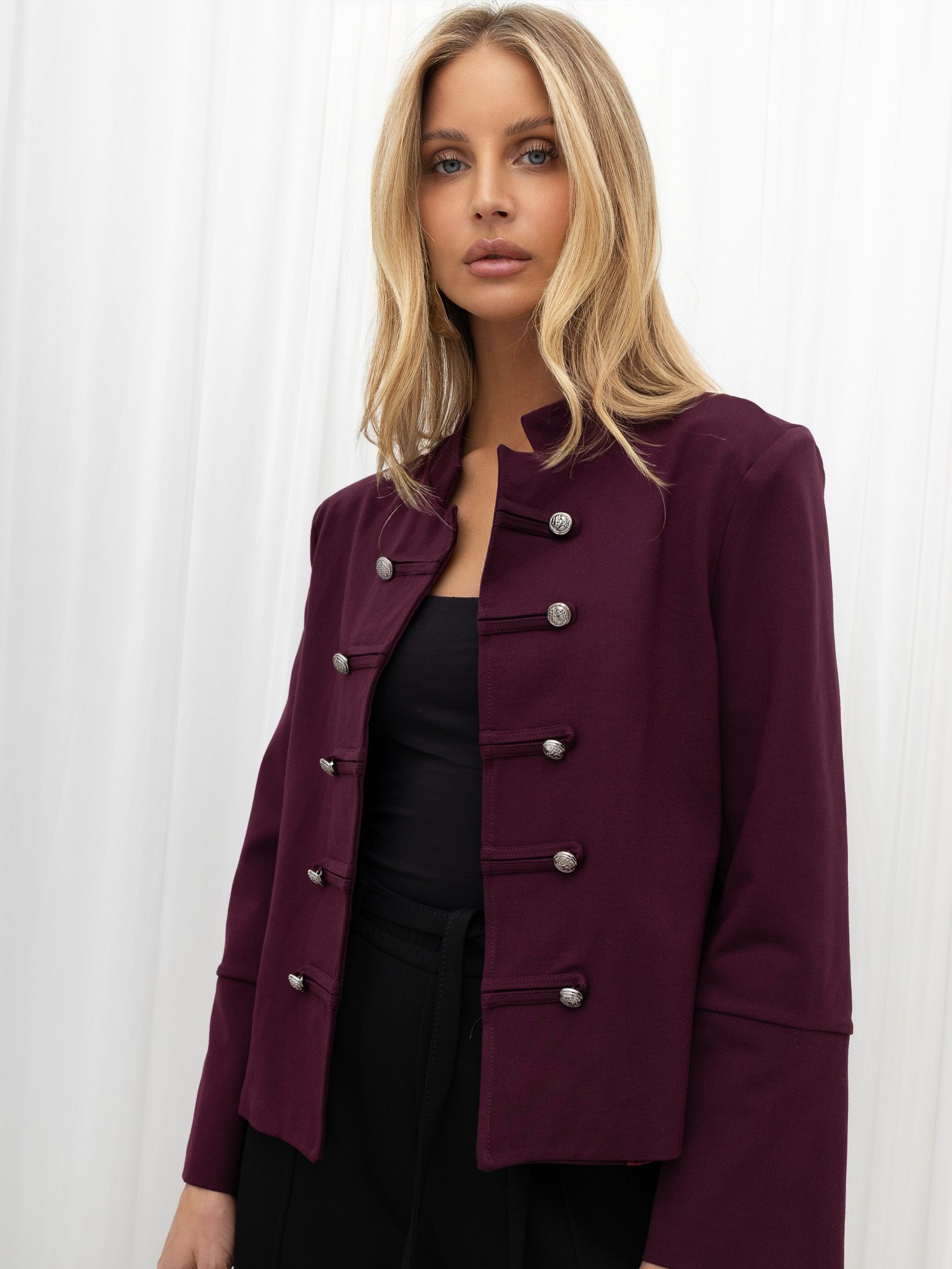 Burgundy jacket with double-breasted jewel buttons - Image 5
