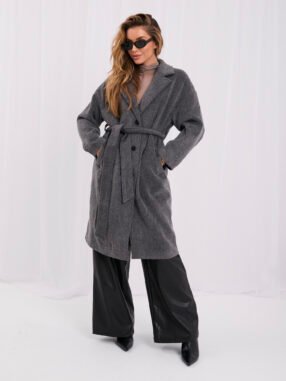 Dark gray oversized transitional coat with belt