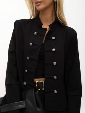 Black jacket with double-breasted jewel buttons