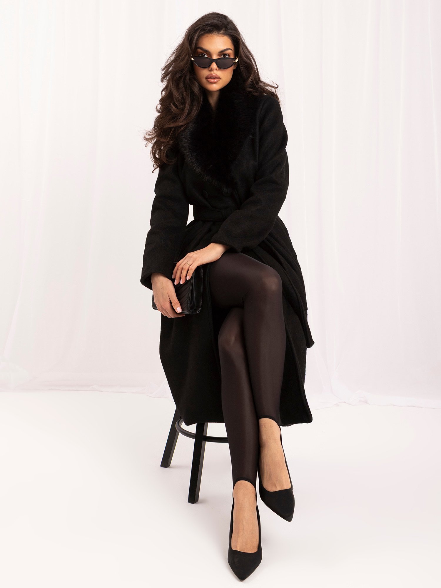 Black double-breasted wool-blend coat - Image 4