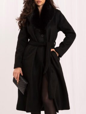 Alternative view of Black double-breasted wool-blend coat