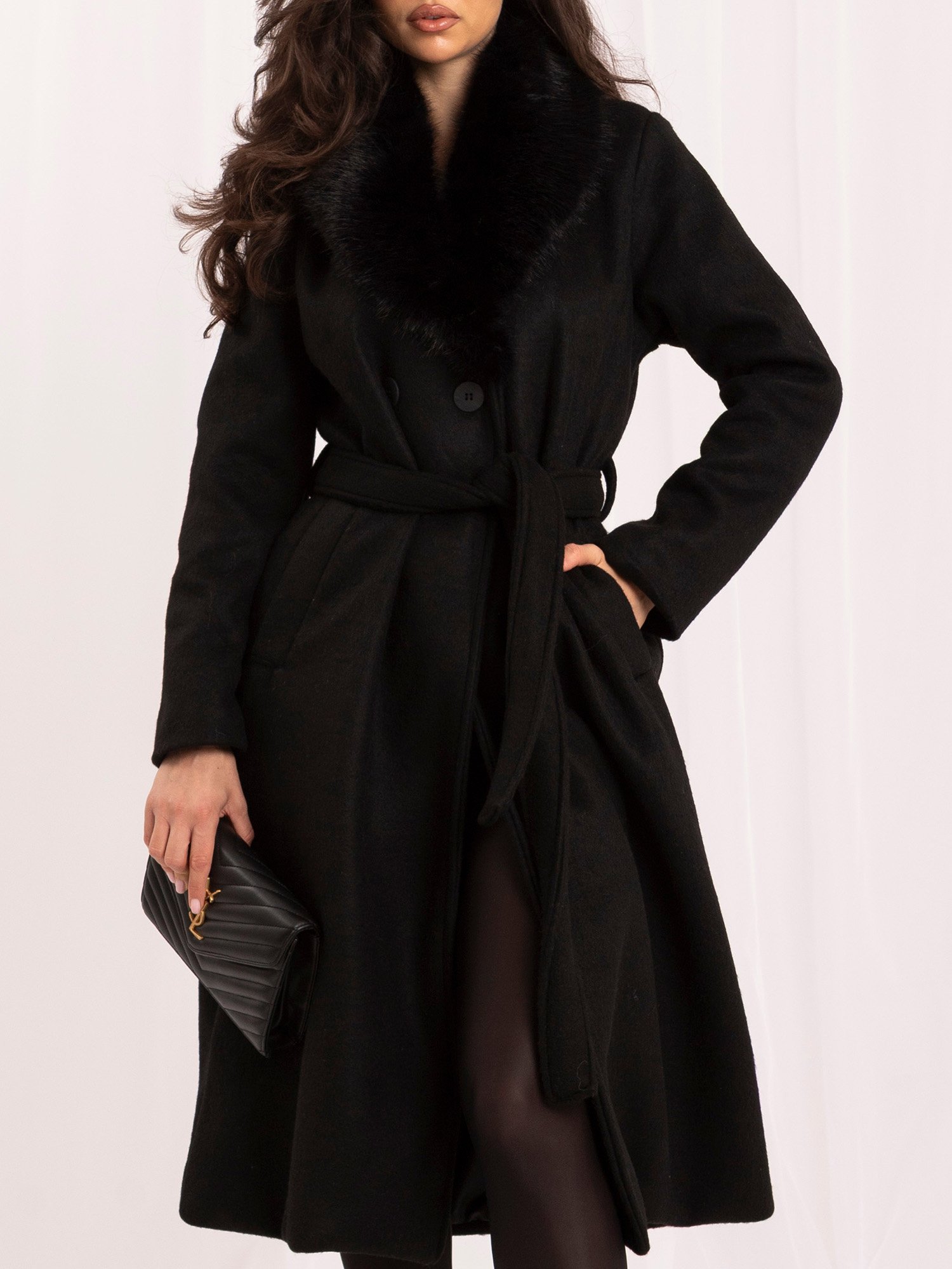 Black double-breasted wool-blend coat - Image 2